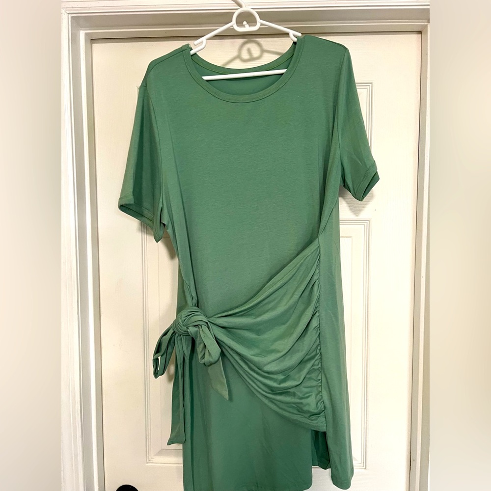 Sage green Cotton soft relaxed fit adjustable side tie casual mini dress